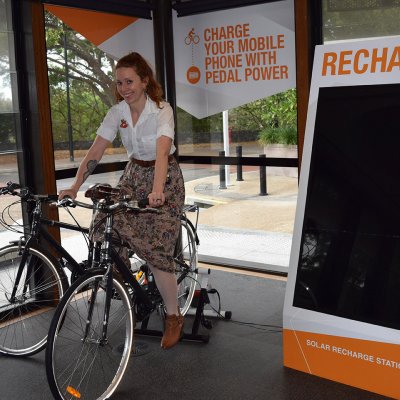 The PedalPower iPhone chargers in the GCI building